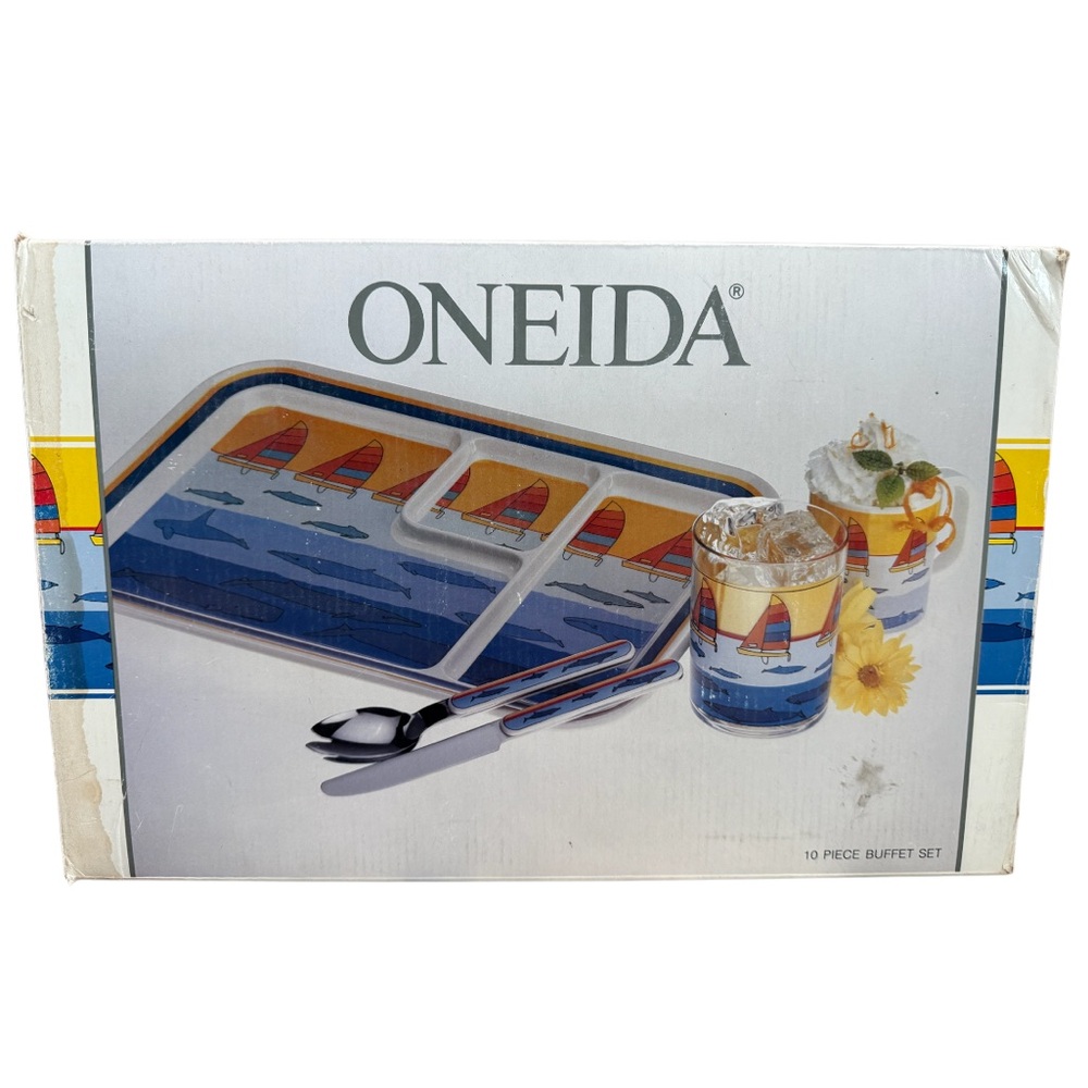 Oneida Vintage 1987 Nautical Sailboat Melamine 10 Piece Buffet Set